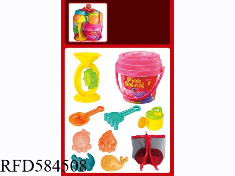 BEACH BUCKET COMBINED PULL ROPE NET BAG BACKPACK