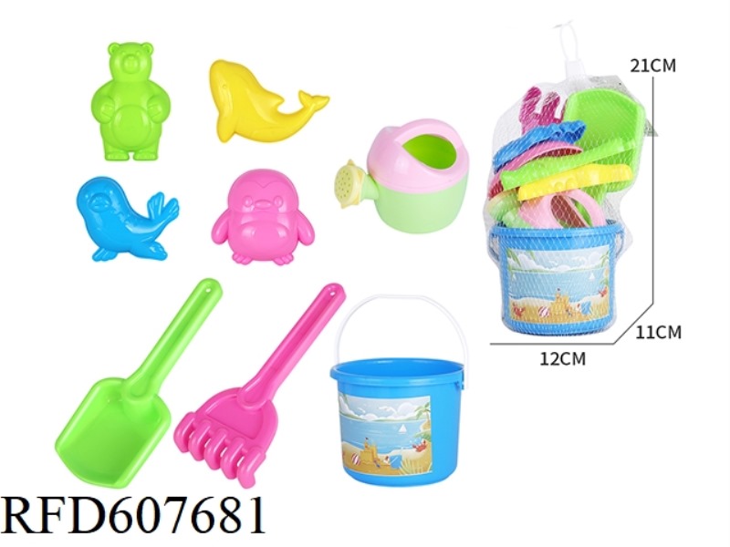 8PCS BEACH TOYS BEACH BUCKET MARINE ANIMALS