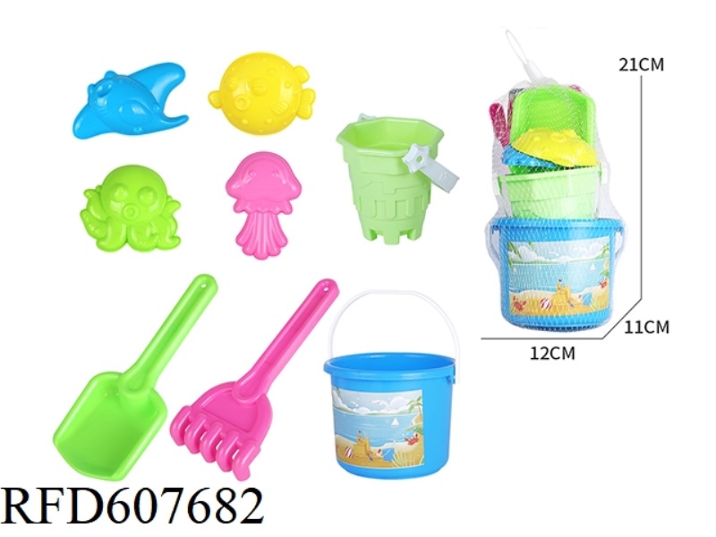 8PCS BEACH TOYS BEACH BUCKET MARINE ANIMALS