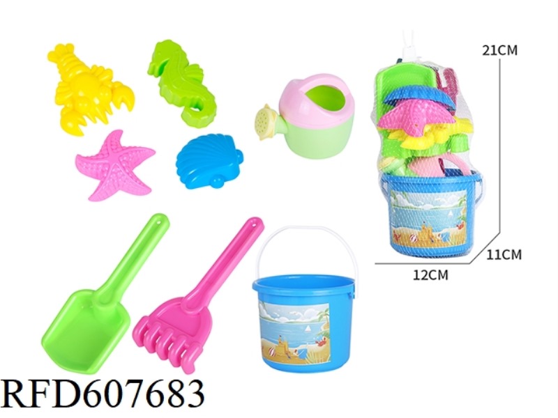 8PCS BEACH TOYS BEACH BUCKET MARINE ANIMALS