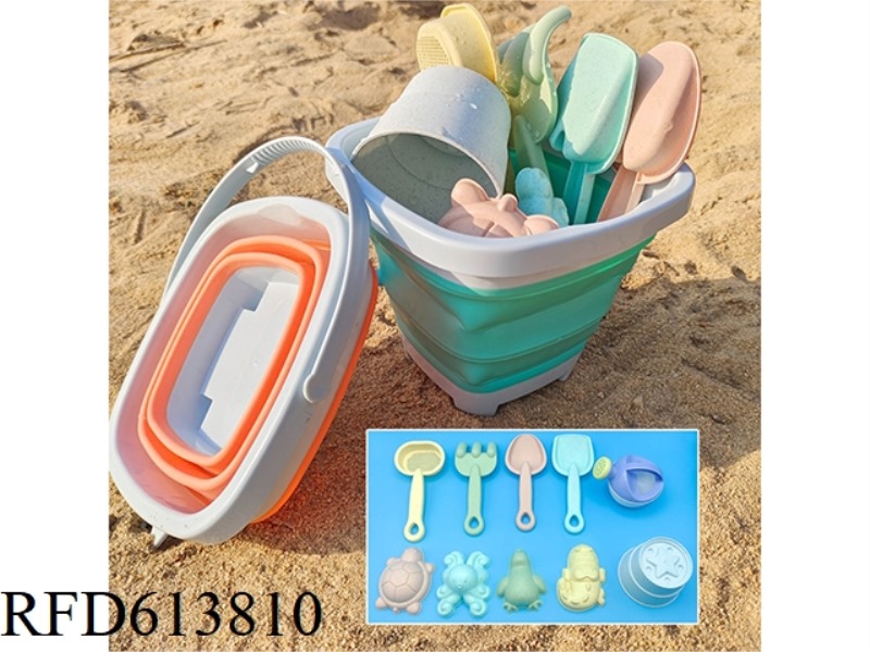 BEACH TOY SET SILICONE BEACH BUCKET (12 PIECE SET) 2 FOLDING BUCKETS+10 COMPONENTS