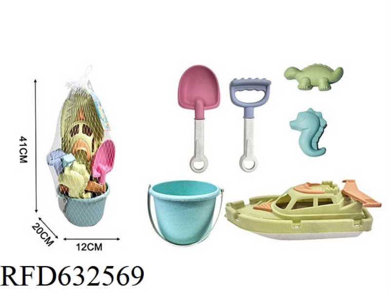 WHEAT STRAW BEACH BOAT+BUCKET SET