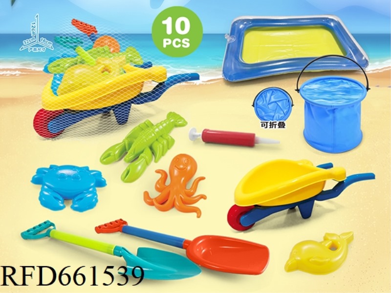 3 WHEELERS WITH BEACH ACCESSORIES + SAND TABLE + FOLDING BUCKET