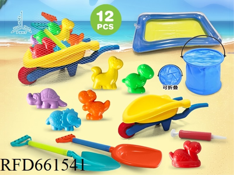 3 WHEELERS WITH DINOSAUR BEACH ACCESSORIES + SAND TABLE + FOLDING BUCKET