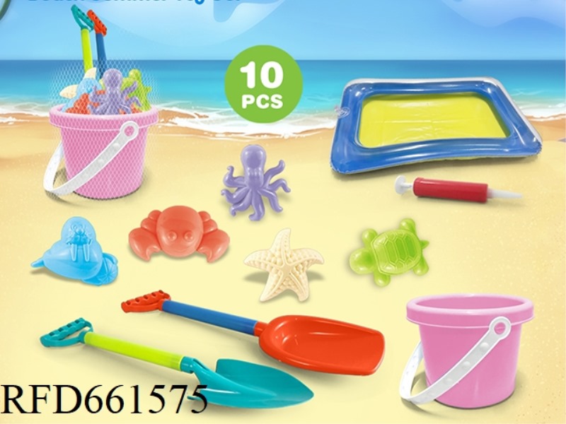 PINK BUCKET WITH BEACH ACCESSORIES + SAND TABLE