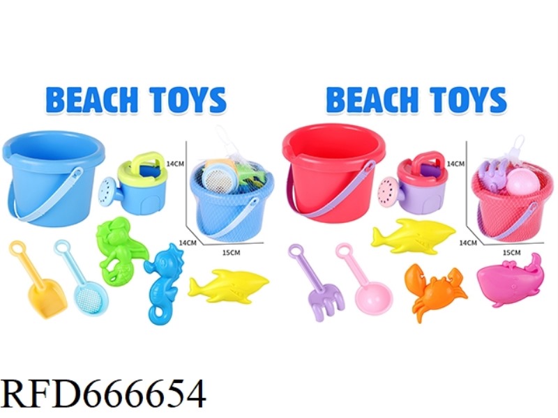 BEACH BUCKET SPRINKLER, MARINE ANIMAL SAND SEAL, 7-PIECE SET