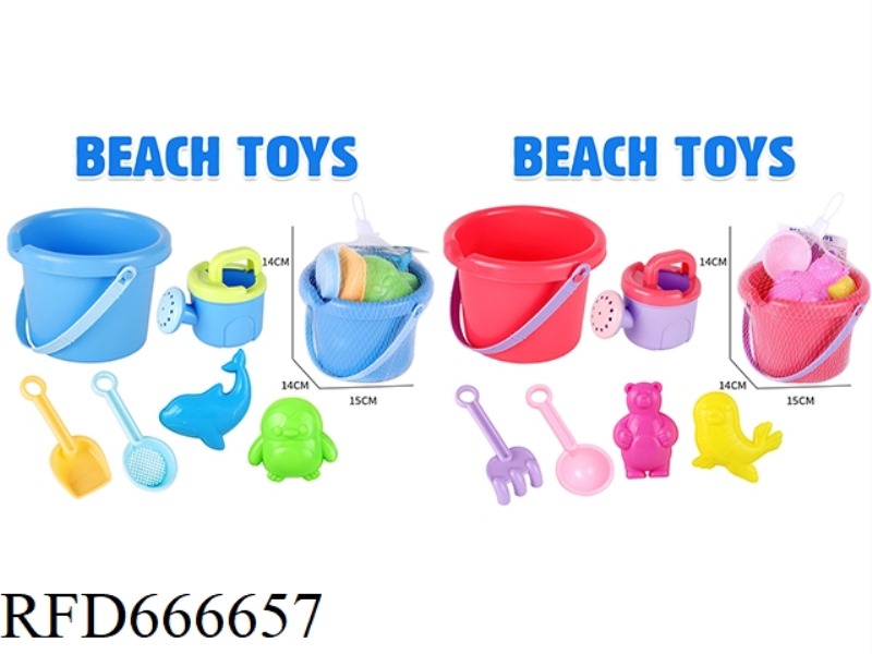 BEACH BUCKET SPRINKLER POLAR ANIMAL SAND PRINTS 6-PIECE SET