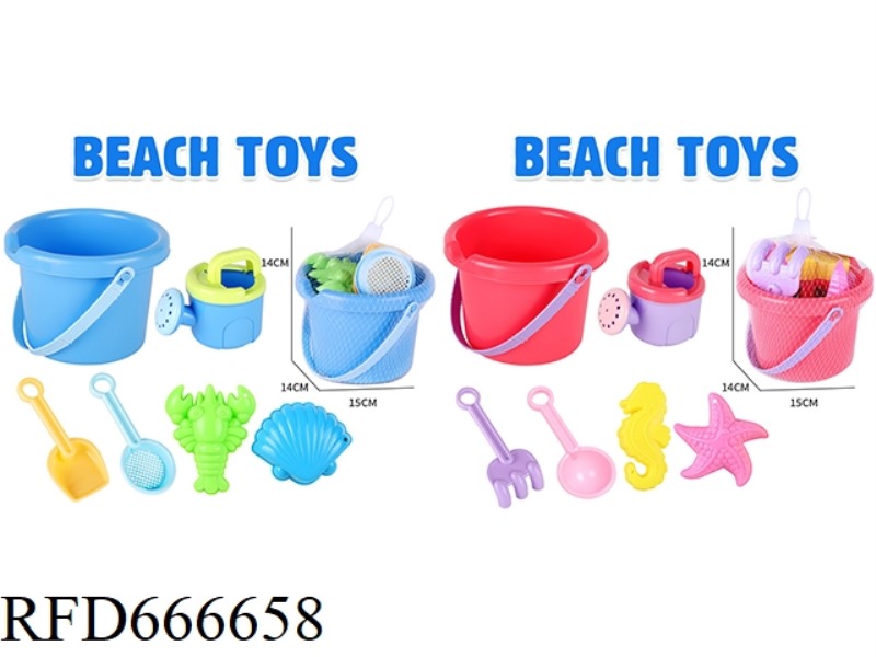 BEACH BUCKET SHOWER, MARINE ANIMAL SAND SEAL 6-PIECE SET