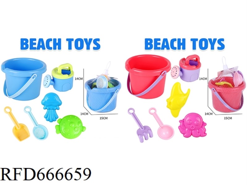 BEACH BUCKET SHOWER, MARINE ANIMAL SAND SEAL 6-PIECE SET