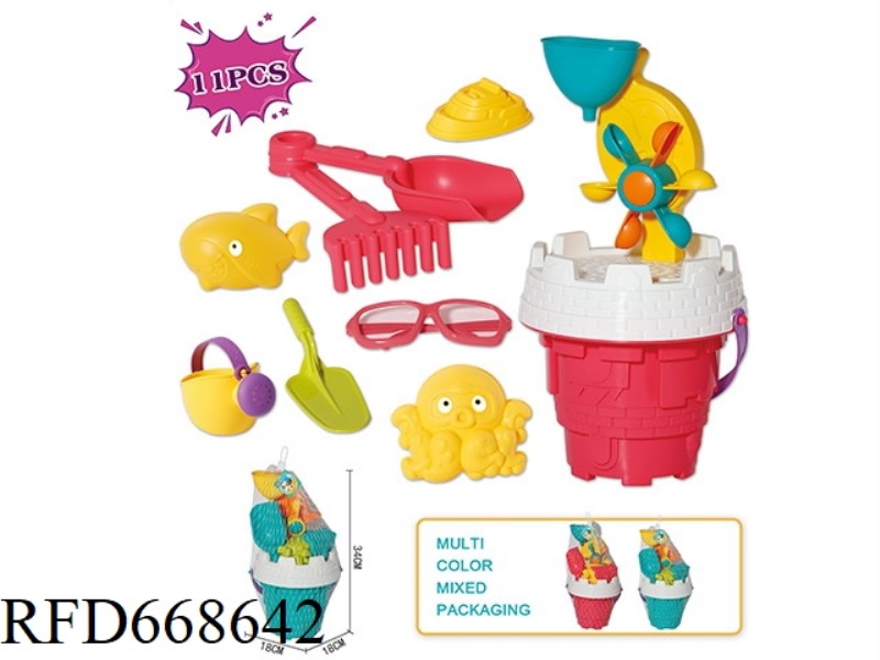 BEACH CASTLE BUCKET HOURGLASS 11-PIECE SET