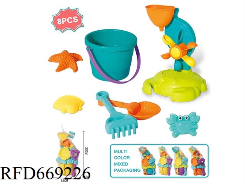 BEACH CRAB BUCKET HOURGLASS 8-PIECE SET
