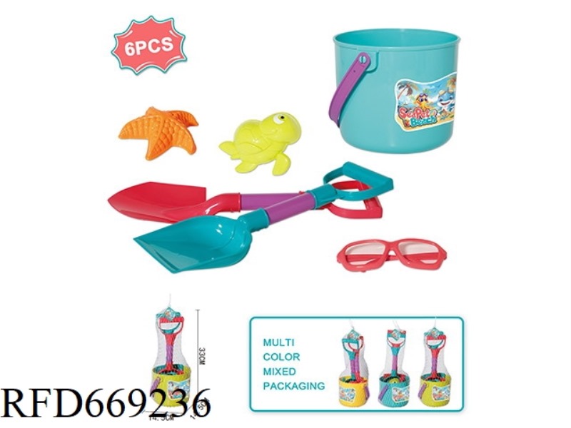 BEACH BUCKET AND SHOVEL 6-PIECE SET