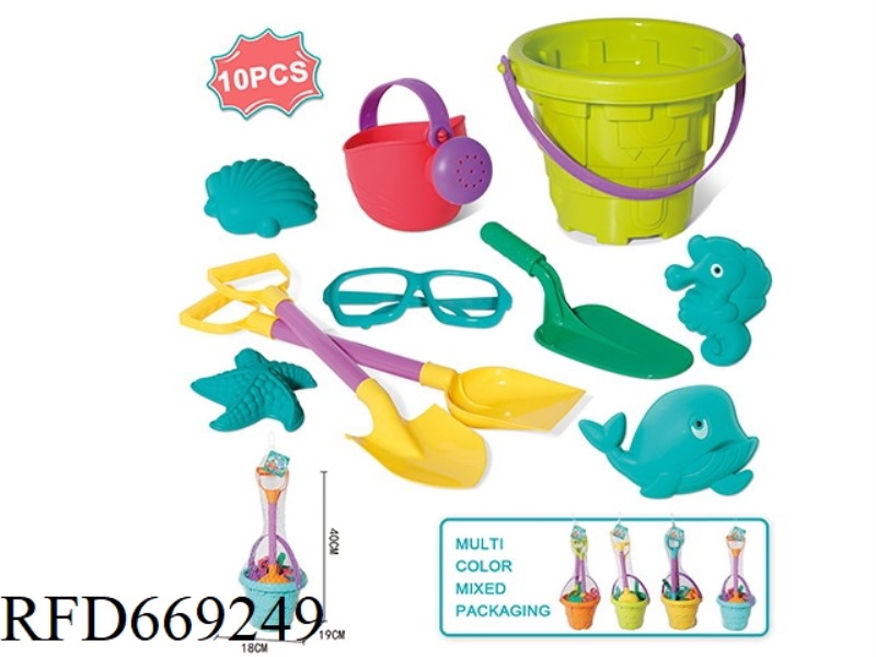BEACH CASTLE BARREL WITH LONG SHOVEL 10-PIECE SET