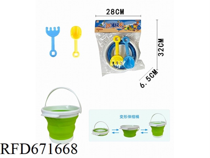 BEACH TELESCOPIC BUCKET TOY (3L TELESCOPIC ROUND BUCKET) TWO-COLOR MIXED DESIGN