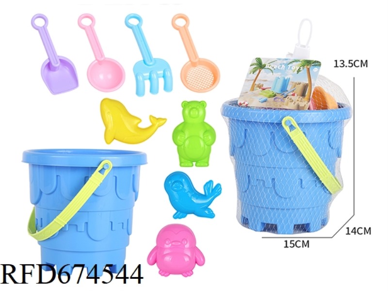 CASTLE BEACH BUCKET FEARS POLAR ANIMALS 9 PIECES