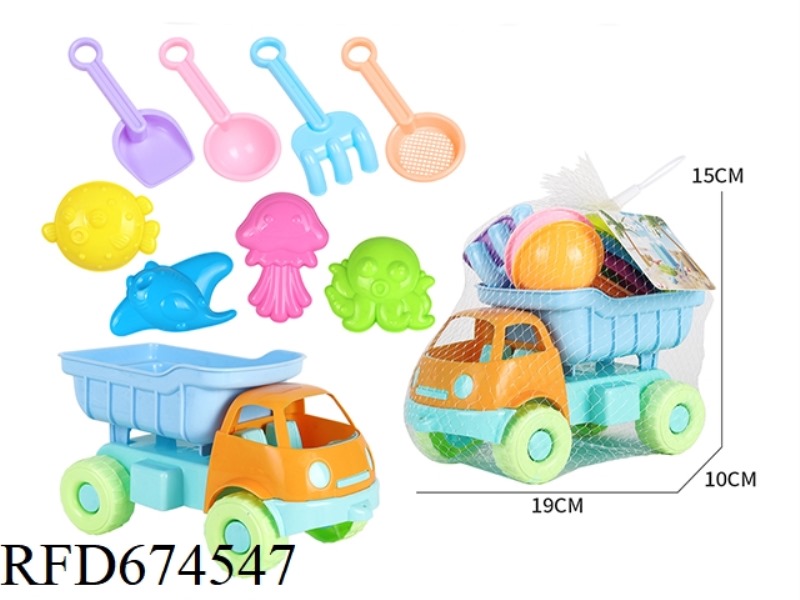 9 PIECES OF BEACH BUGGY, SHOVEL TOOLS, MARINE ANIMALS