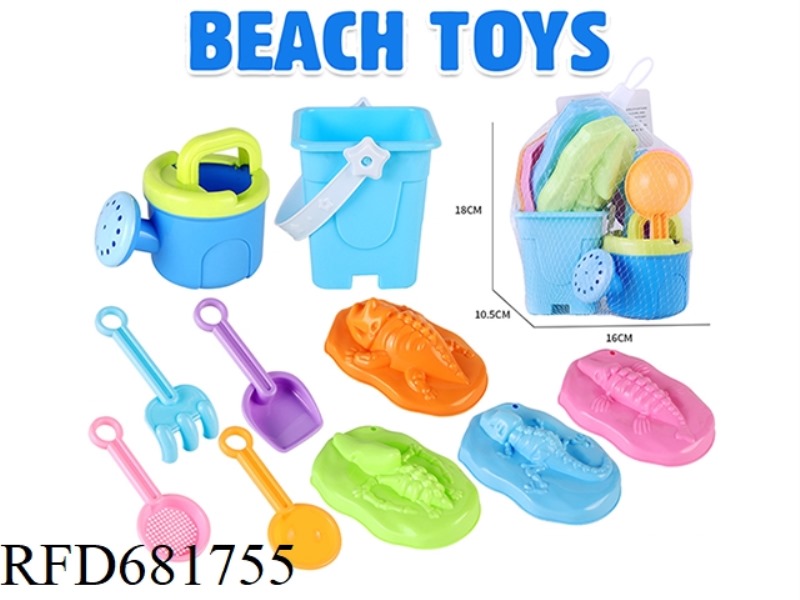CASTLE BUCKET SHOWER SAND SHOVEL TOOL DINOSAUR FOSSILS 10-PIECE SET