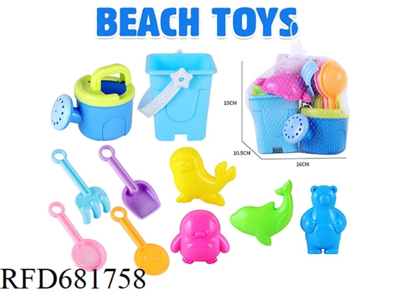 CASTLE BUCKET SHOWER SAND SHOVEL TOOL POLAR ANIMALS 10-PIECE SET