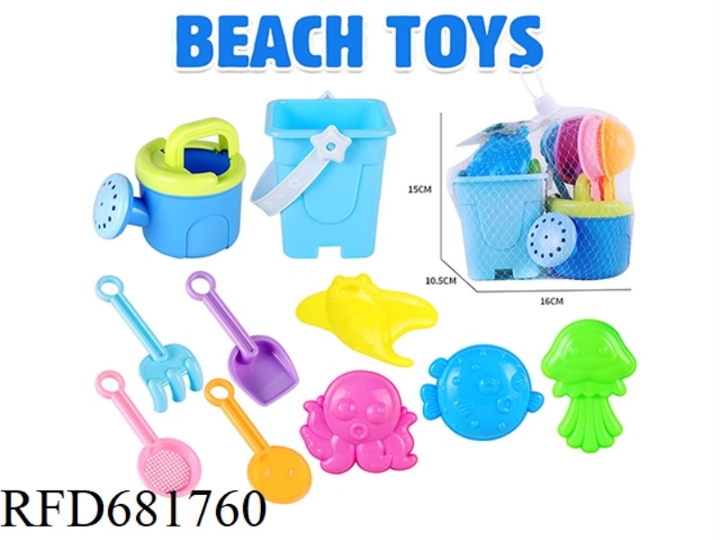 CASTLE BUCKET SHOWER SAND SHOVEL TOOL MARINE ANIMALS 10-PIECE SET