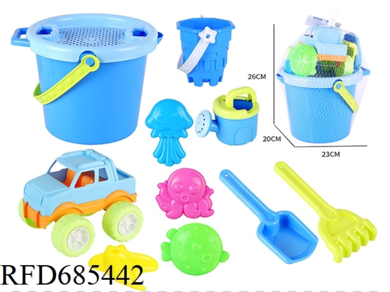 CASTLE BEACH BUCKET BEACH CART MARINE ANIMAL SAND MODEL SAND SHOVEL TOOL 11PCS SET