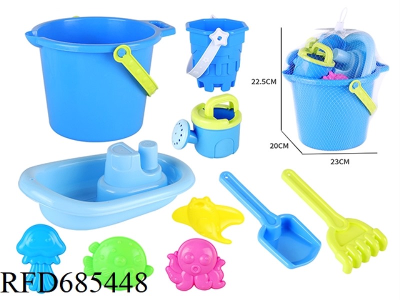 CASTLE BEACH BUCKET BOAT MARINE ANIMAL SAND MODEL SAND SHOVEL TOOL 10PCS SET