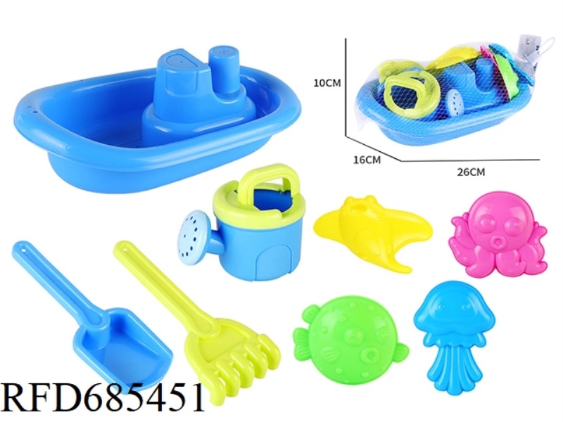 BEACH BOAT SHOWERHEAD, MARINE ANIMALS, SAND MOLD, SAND SHOVEL TOOL SET OF 8PCSS