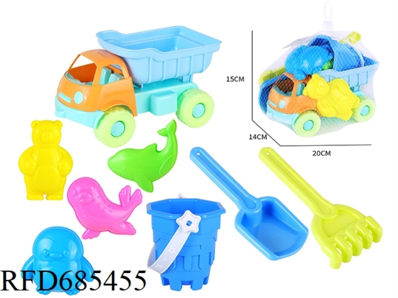BEACH BUGGY, CASTLE BUCKET, MARINE ANIMAL, SAND PRINT, SAND SHOVEL TOOL SET OF 8PCSS