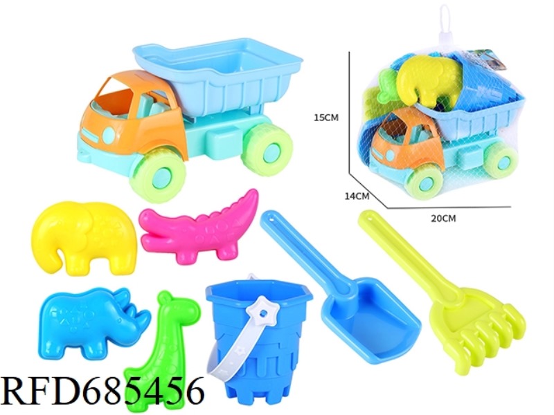 BEACH BUGGY, CASTLE BUCKET, FIERCE BEAST, SAND IMPRINT, SAND SHOVEL TOOL SET OF 8PCSS