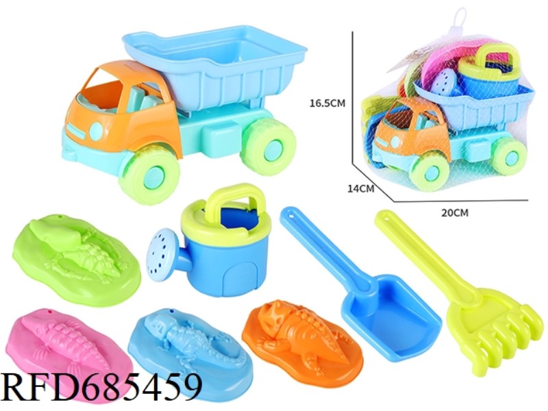 BEACH BUGGY, CASTLE BUCKET, DINOSAUR FOSSIL, SAND PRINT, SAND SHOVEL TOOL SET OF 8PCSS