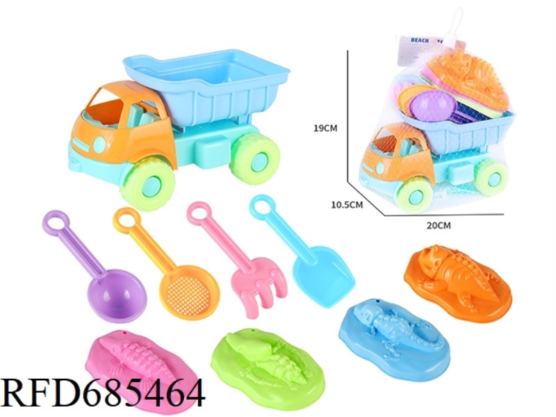 9PCS SET OF BEACH BUGGY DINOSAUR FOSSIL SAND IMPRINT SAND SHOVEL TOOLS