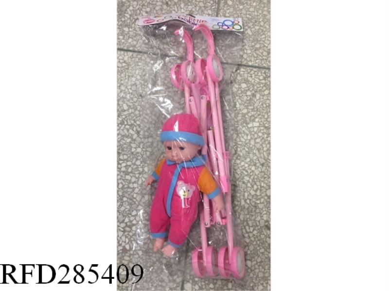 12 INCH COTTON DOLL WITH 12 SOUND IC, WITH PLASTIC TROLLEY, TWO MIXED