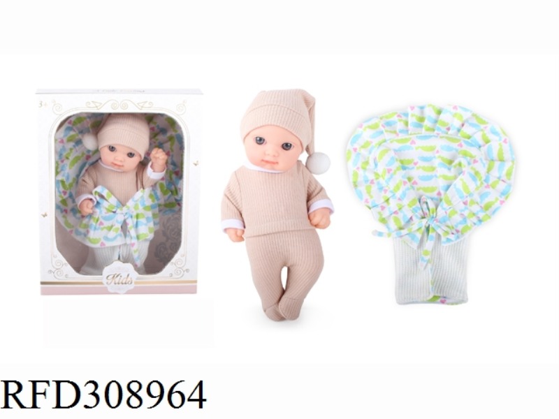 9 INCH IMITATION SLEEPING DOLL WITH QUILT (KHAKI PAJAMAS)