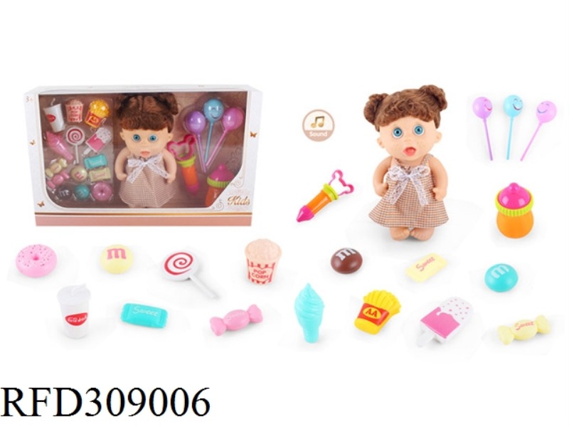 9 INCH DOLL WITH 6 SOUND IC WITH CANDY FOOD ACCESSORIES 19 SAMPLES