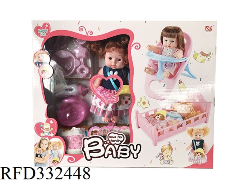 12 SOUND PACKAGE ELECTRIC BABY ACCESSORIES + EATING CHAIR + CRIB 30CM VINYL DOLL
