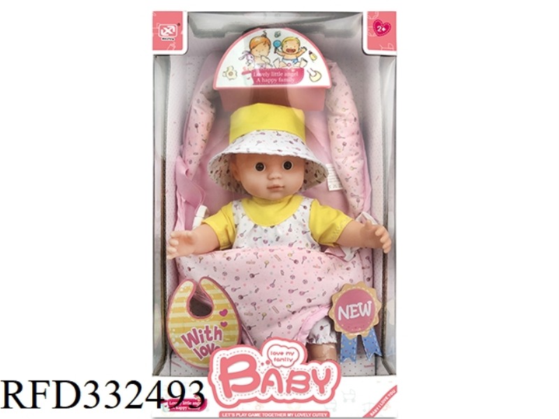 12 INCH COTTON BODY VINYL DOLL + BABY CARRIER