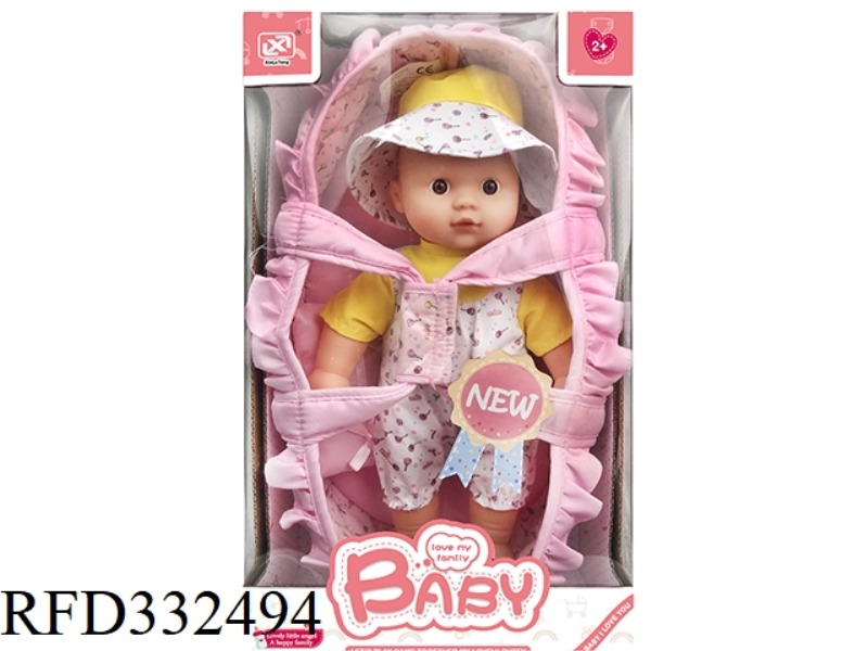 12 INCH COTTON BODY VINYL DOLL + PORTABLE CLOTH CRADLE