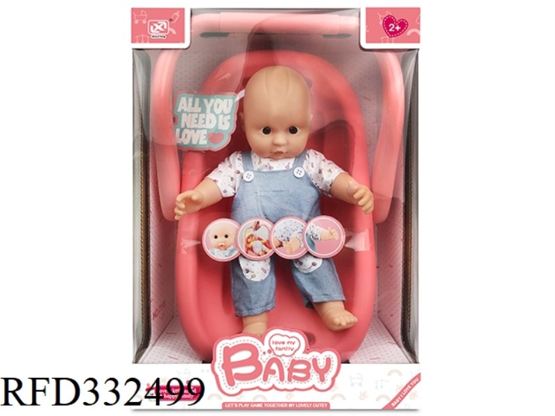 12 INCH COTTON BODY VINYL DOLL + SHOPPING BASKET