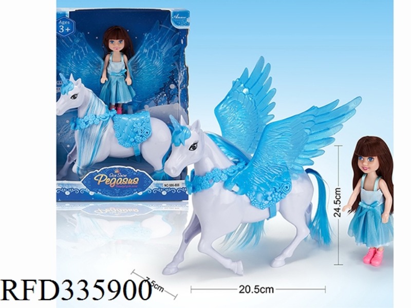 BLUE-RED LITTLE FLYING HORSE WINGS WITH JOINTS 5 INCH FAT.