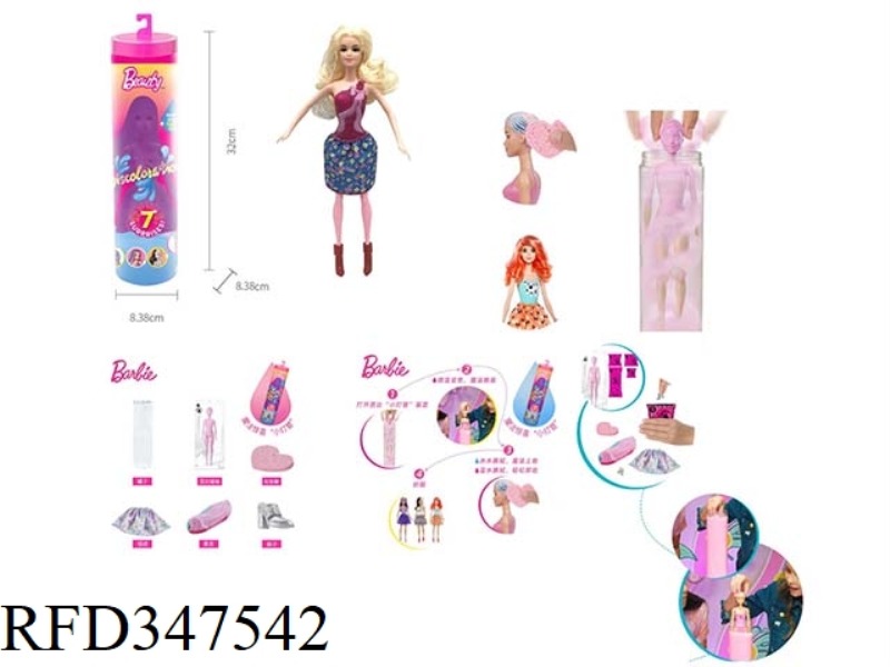 THE FIRST-GENERATION 11.5-INCH REAL BODY SURPRISE COLOR-CHANGING BARBIE. COMES WITH 5 DIFFERENT SURP