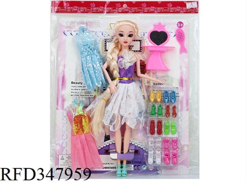 11.5 INCH SOLID BODY 11 JOINT 3D REAL EYE LONG HAIR BARBIE CARDBOARD