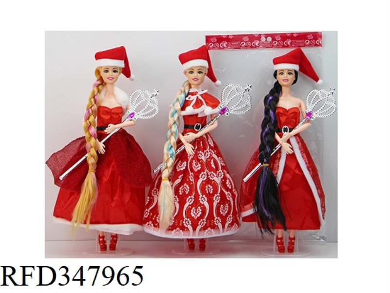 11.5 INCH 9 JOINT SOLID BODY WITH WALKING STICK CHRISTMAS RAPUNZEL 3 ASSORTED