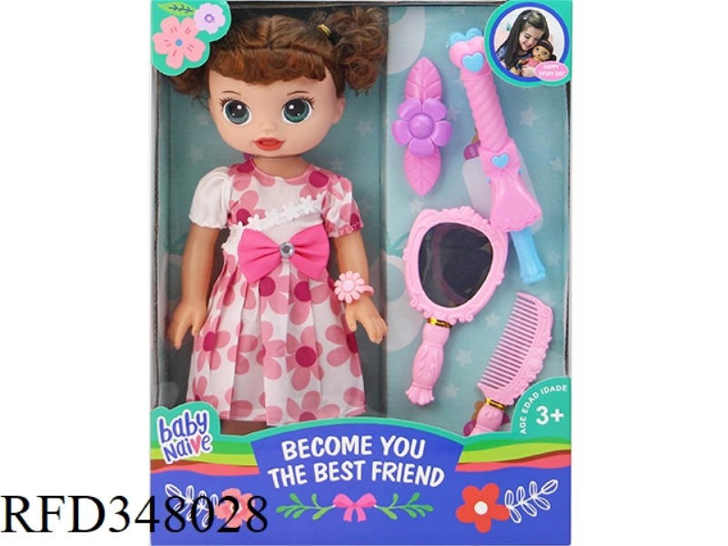 14-INCH HOLLOW BODY STRAIGHT-LEGGED FAT BOY DOLL WITH HAIRPIN, HAIR CURLING COMB, MUSIC IC WINDOW BO