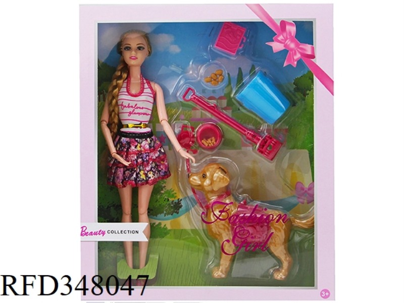 11.5-INCH SOLID BODY 11 JOINT BARBIE WITH GOLDEN RETRIEVER GIFT BOX