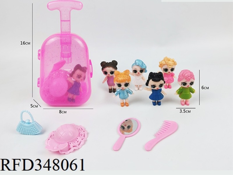 TRANSLUCENT TROLLEY CASE PLUS SURPRISE DOLL PLUS HAT MIRROR COMB BAG
