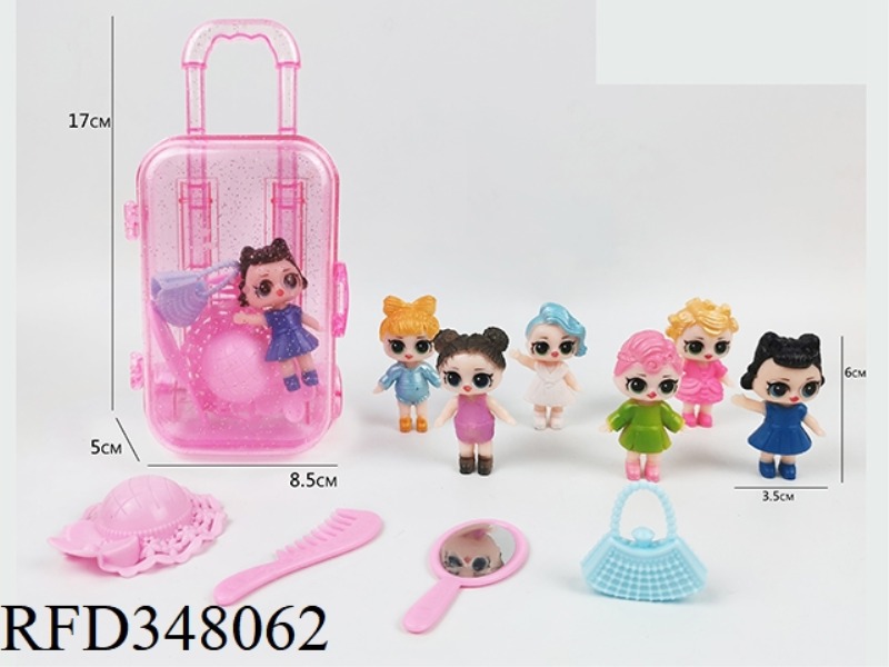 TRANSPARENT TROLLEY CASE PLUS SURPRISE DOLL PLUS HAT MIRROR COMB BAG