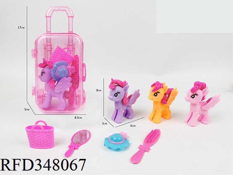 TRANSPARENT TROLLEY CASE PLUS PONY HAT HAIRPIN BAG MIRROR COMB