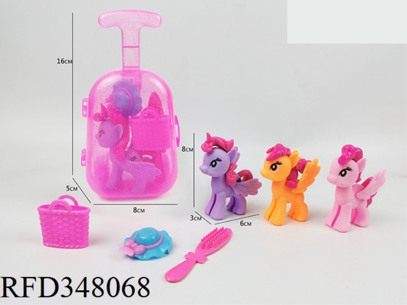 TRANSLUCENT TROLLEY CASE PLUS PONY PLUS HAT HAIRPIN, BAG, COMB