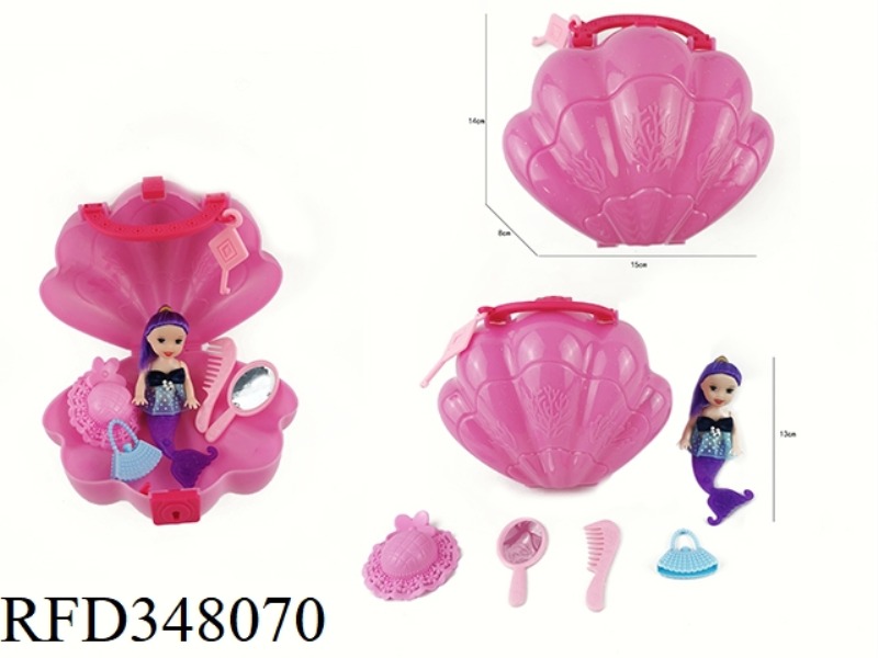 SHELL KEY BOX PLUS THREE-INCH SOLID MERMAID COMB, MIRROR, BAG, HAT