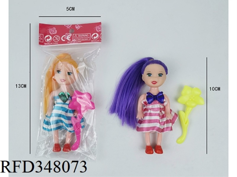 THREE-INCH SOLID BODY LONG-HAIRED LITTLE KELLY DOLL WITH CHEST DECORATION AND COMB