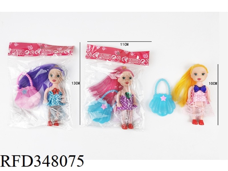 THREE-INCH SOLID BODY LONG-HAIRED LITTLE KELLY DOLL WITH CHEST DECORATION AND BAG